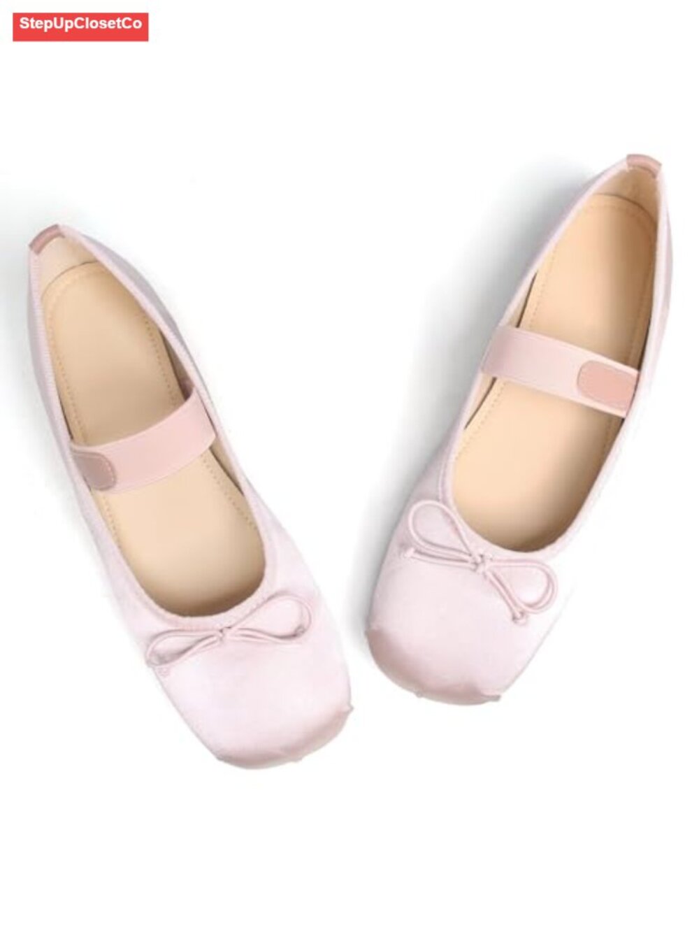 Satin Square Toe Ballet Flats Bow Elastic Slip-On Mary Jane Comfort